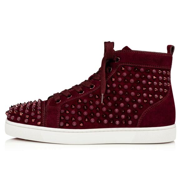Christian Louboutin Mens Louis Flat Spike Prunus Red Mix High Top Sneaker 45 12 - Picture 3 of 12